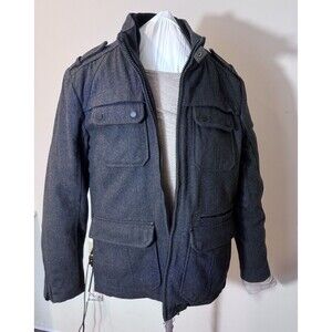 Black Rivet Mens Medium Black Wool Blend Coat Hooded Full Zip Medium